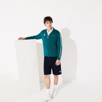 Lacoste SPORT Roland Garros V-Neck Zip Sweatshirt Pánské - Mikiny Zelene / Bílé / Červené | CZ-9y5pc